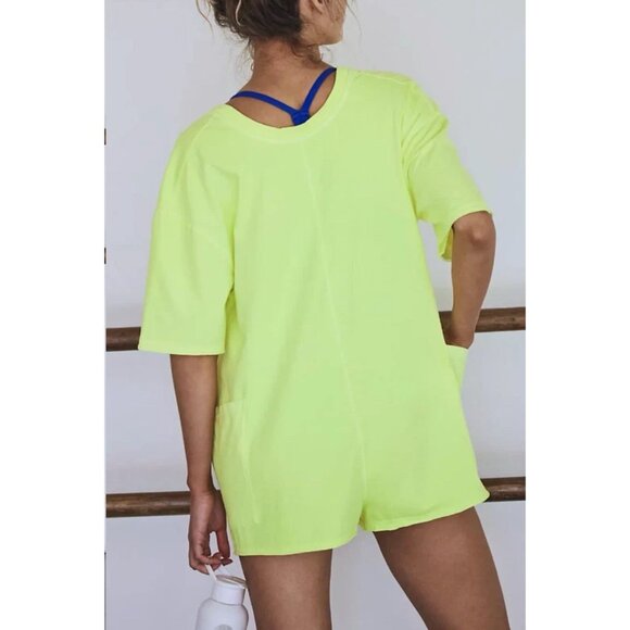 FREE PEOPLE FP MOVEMENT SOUR CITRUS HOT SHOT TEE SHORTS ROMPER MEDIUM NEW W/TAGS - Picture 2 of 6